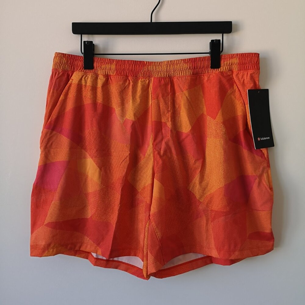 NWT LULULEMON MMOM Orange Print Pace Breaker Shorts 7" Linerless Men's XXL